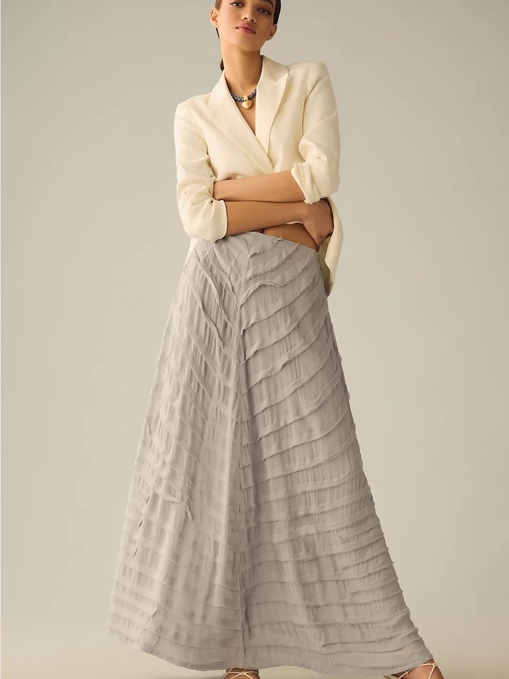 Maxi Ruffle Tier Skirt in Light Gray